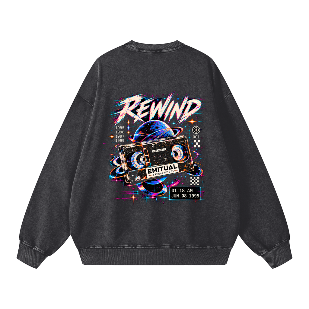 Frequency 001 — Rewind Signal Snow-Washed Sweatshirt