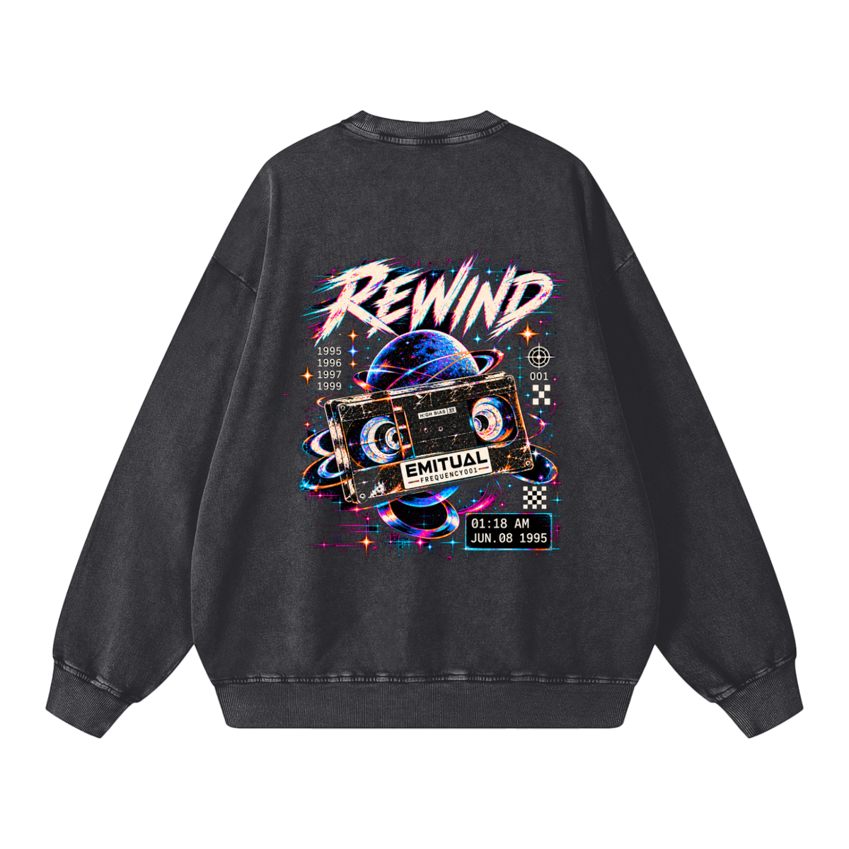 Frequency 001 — Rewind Signal Snow-Washed Sweatshirt