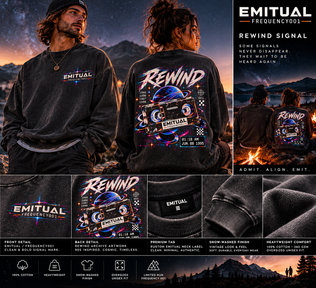 Frequency 001 — Rewind Signal Snow-Washed Sweatshirt