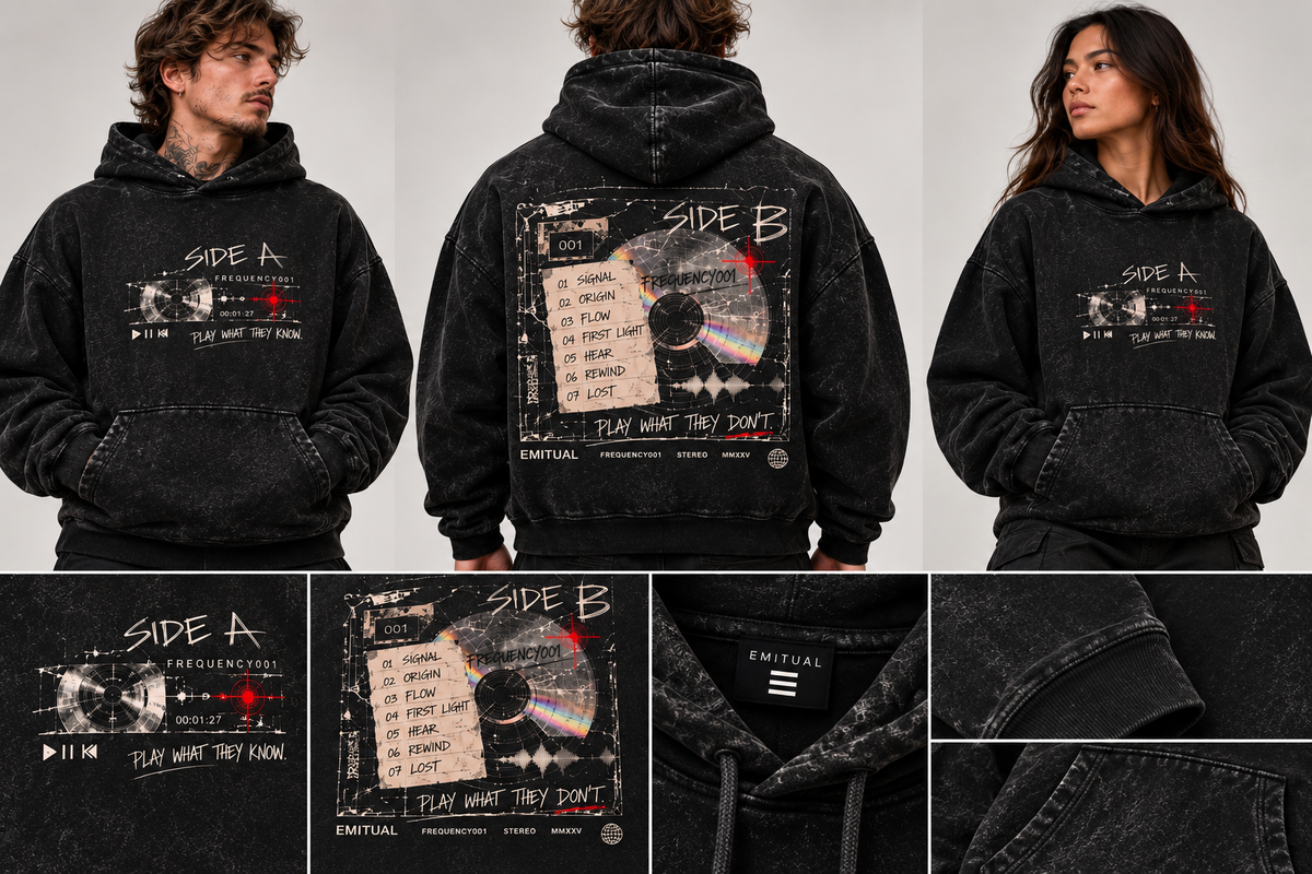 Frequency 001 — Same Record, Different Side Heavyweight Vintage Wash Hoodie